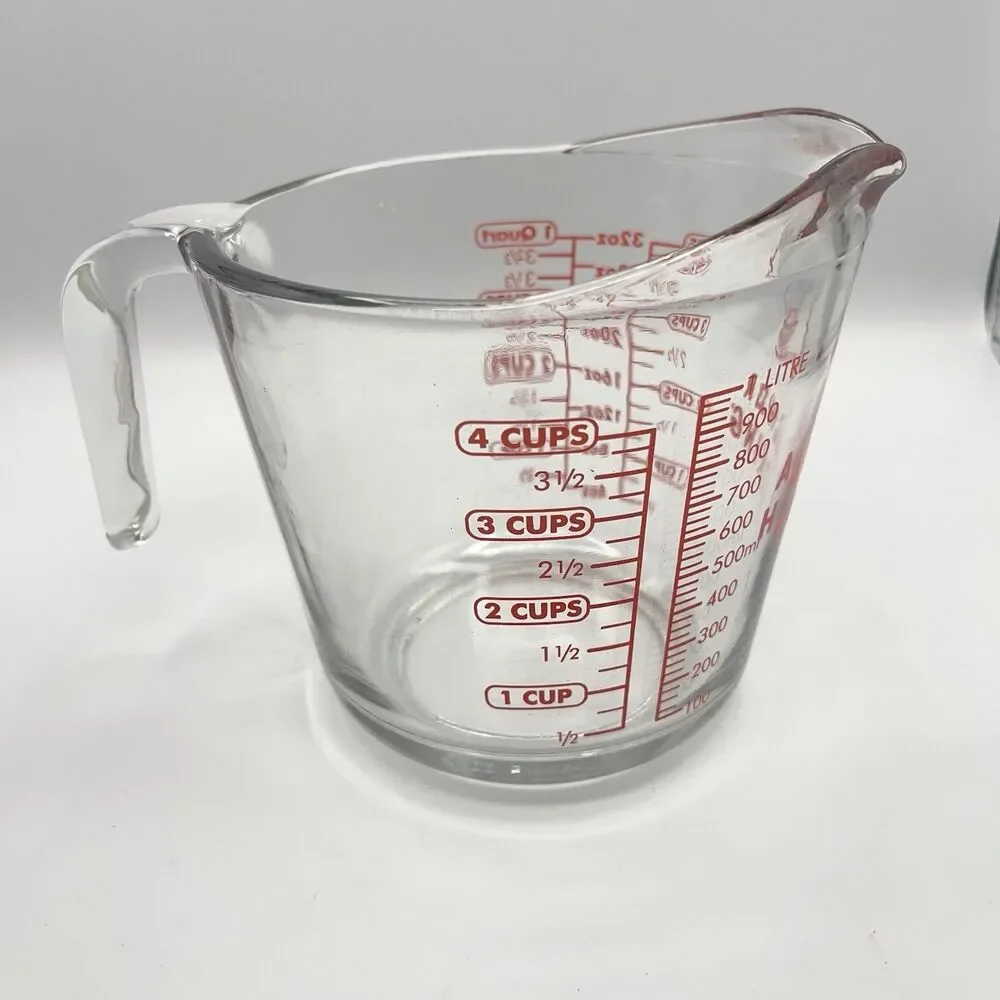 Anchor Hocking 4 Cup Glass Measuring Cup 32oz Red Lettering #8